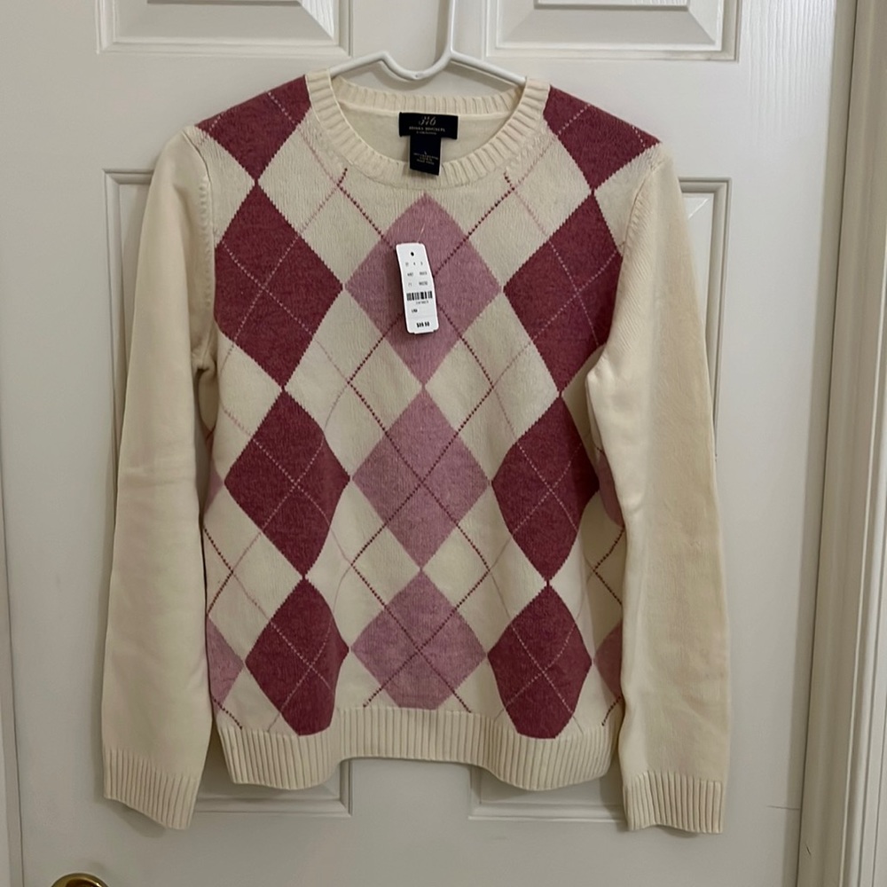 Brooks Brothers Cream Sweater with Pink and Burgundy Argyle